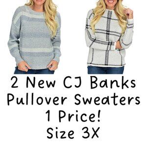 CJ Banks Black White Enlarged Plaid Sweater Size 3X NWT